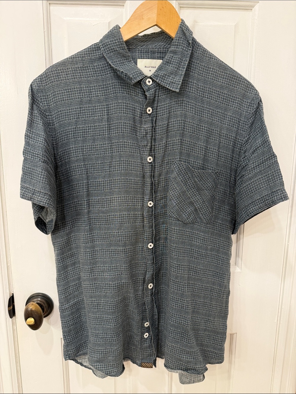 Billy Reid Short-Sleeve Button-Down in Slate Blue Check